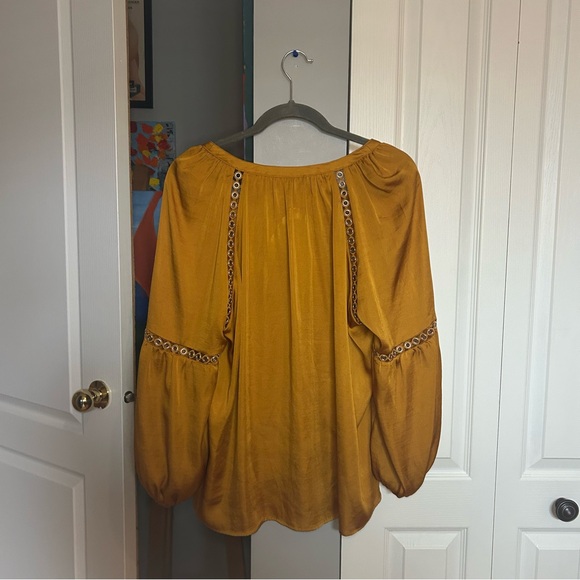 INC International Concepts Mustard Blouse with Lace Details - Picture 5 of 5